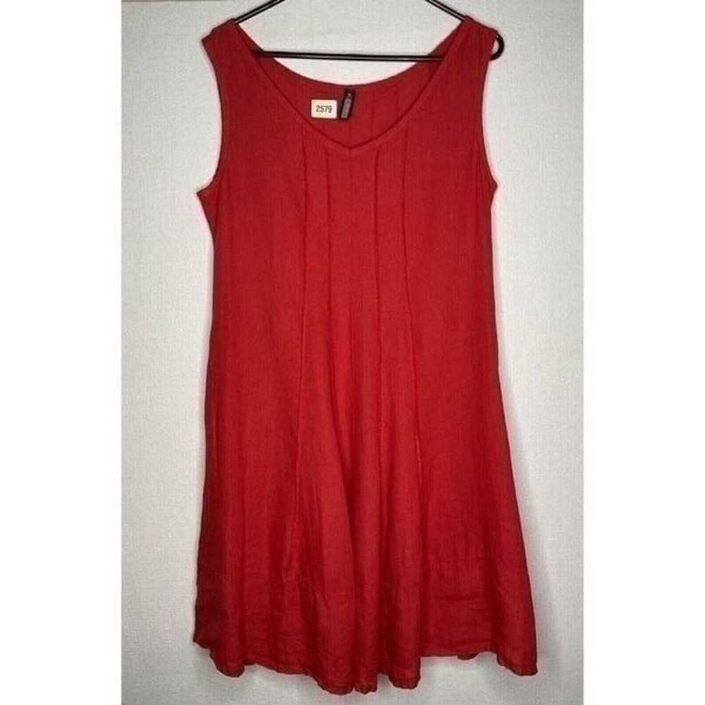 Oizini Women's Red Coral 100% Linen Sleeveless V-… - image 1