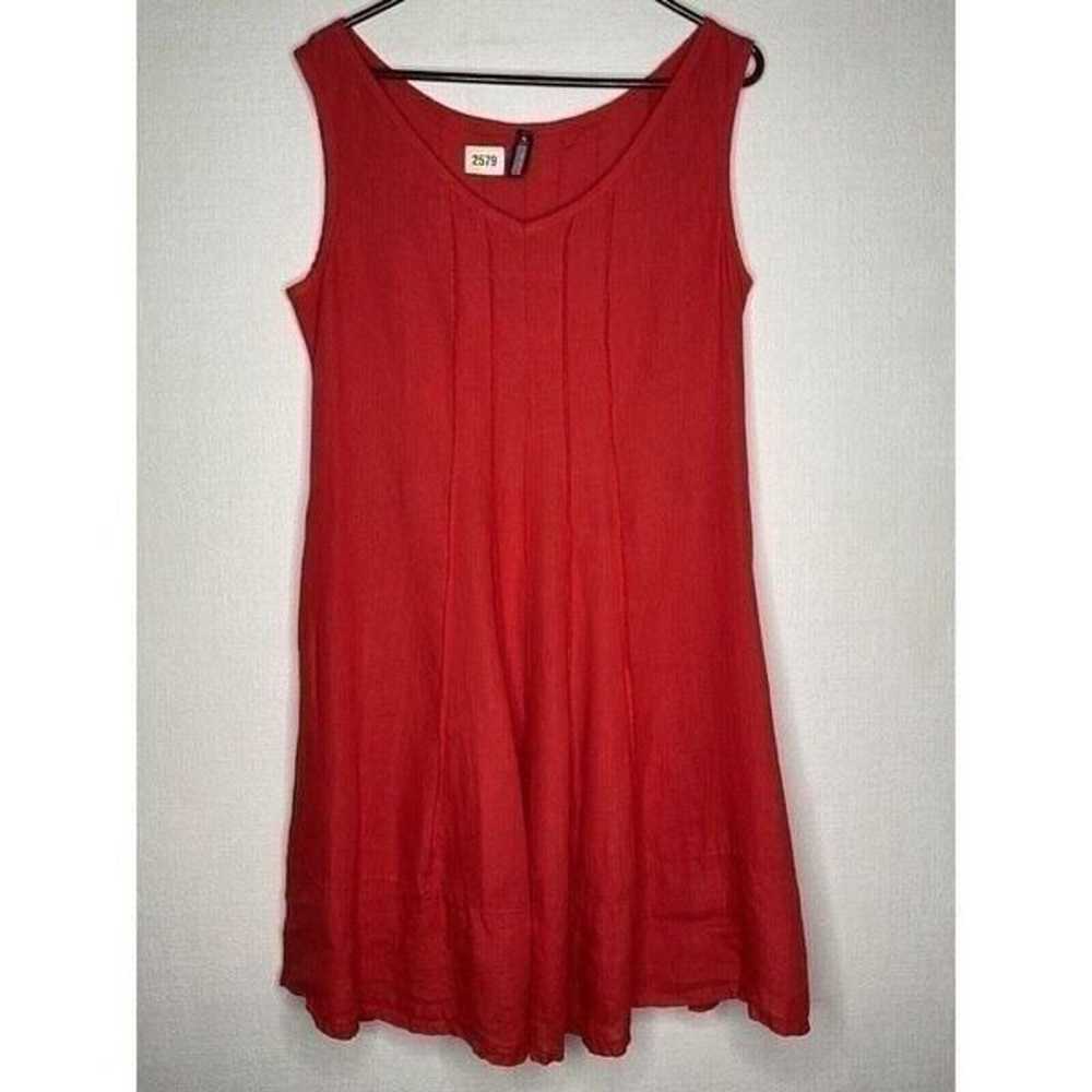 Oizini Women's Red Coral 100% Linen Sleeveless V-… - image 6