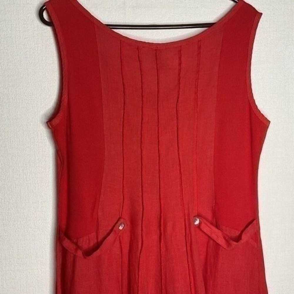 Oizini Women's Red Coral 100% Linen Sleeveless V-… - image 9