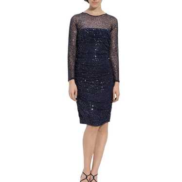 Tadashi Shoji Navy Blue Sheer Ruched Bodice Sequi… - image 1