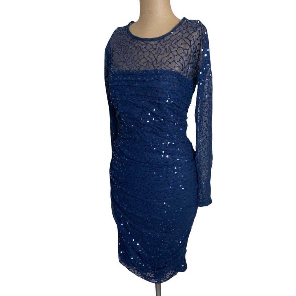 Tadashi Shoji Navy Blue Sheer Ruched Bodice Sequi… - image 5