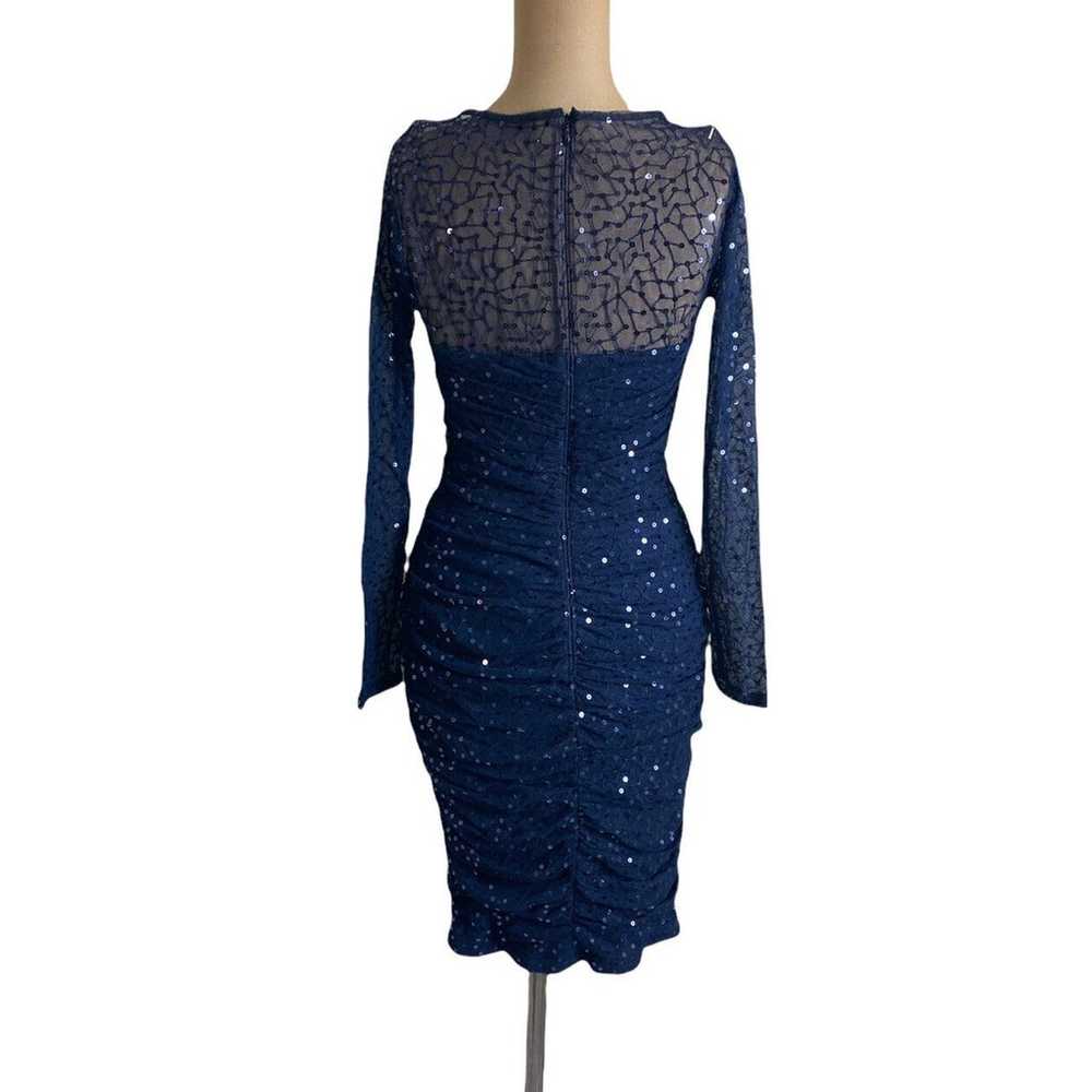 Tadashi Shoji Navy Blue Sheer Ruched Bodice Sequi… - image 6