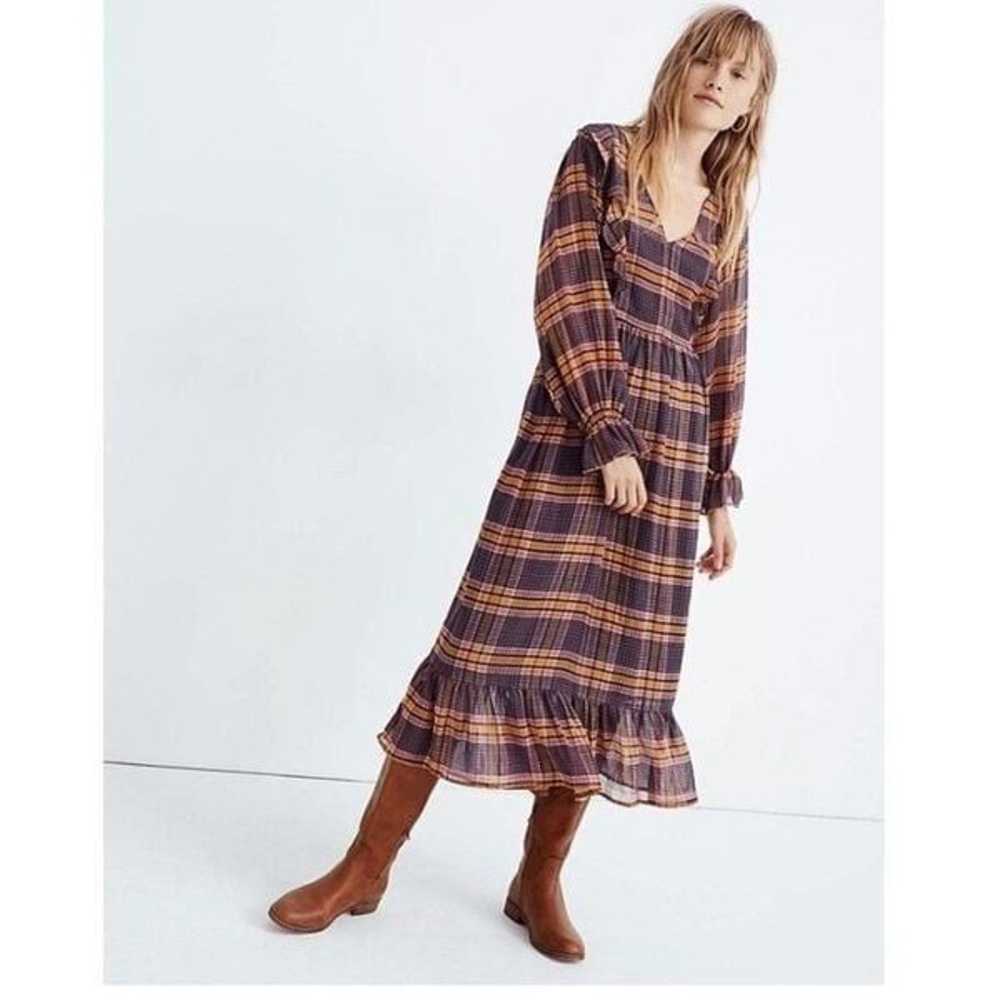 Madewell Sheer Plaid Full-Sleeve Ruffle Dress 199… - image 1