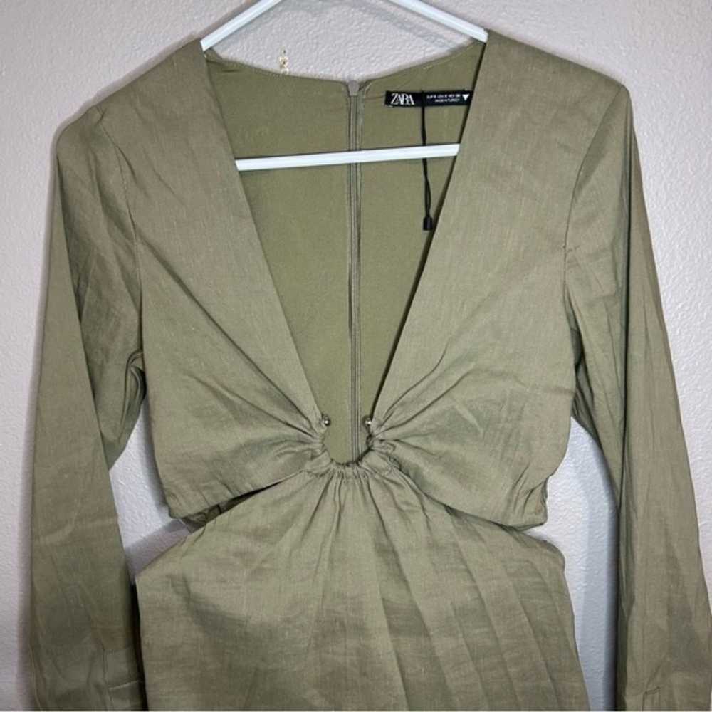 ZARA olive green linen blend cut out long sleeve … - image 4