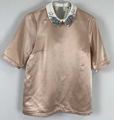 RIVER ISLAND BLOUSE TOP 6 PINK WHITE Satin Faux Di