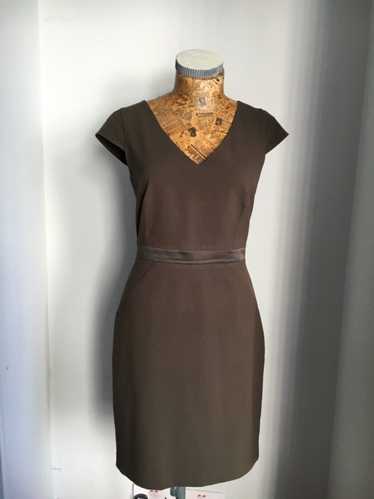 ANDREW MARC DRESS Olive Khaki Green Midi Work Shor