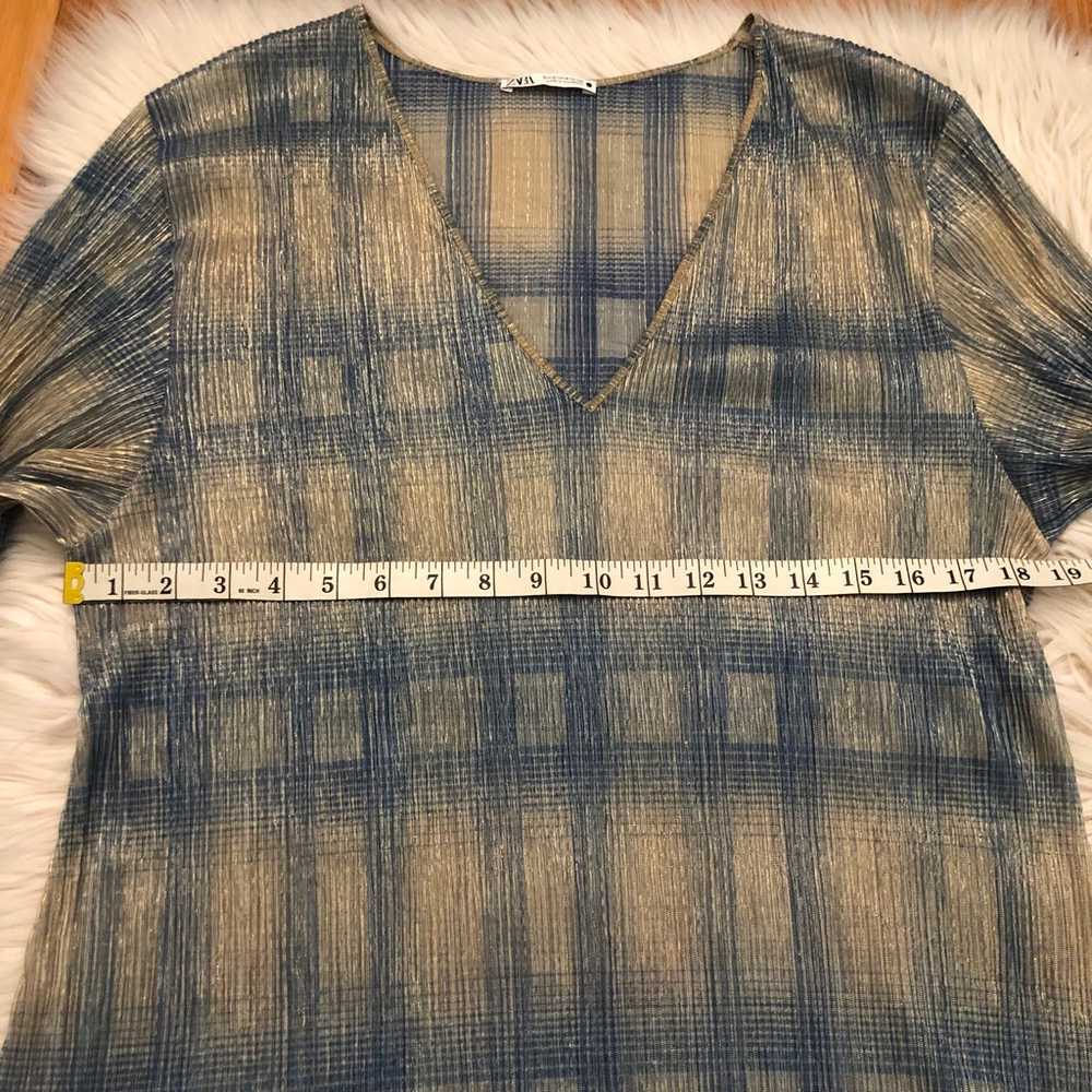 ZARA Gauze Shimmer Sheer Metallic Plaid Long Slee… - image 11