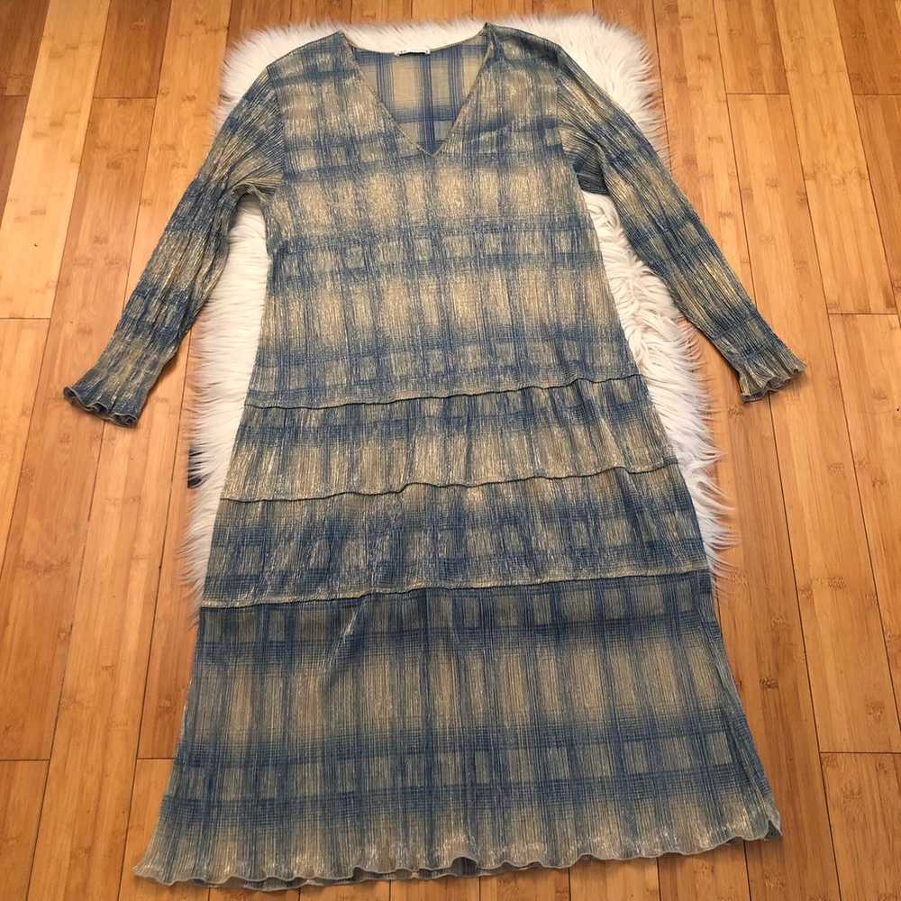 ZARA Gauze Shimmer Sheer Metallic Plaid Long Slee… - image 1