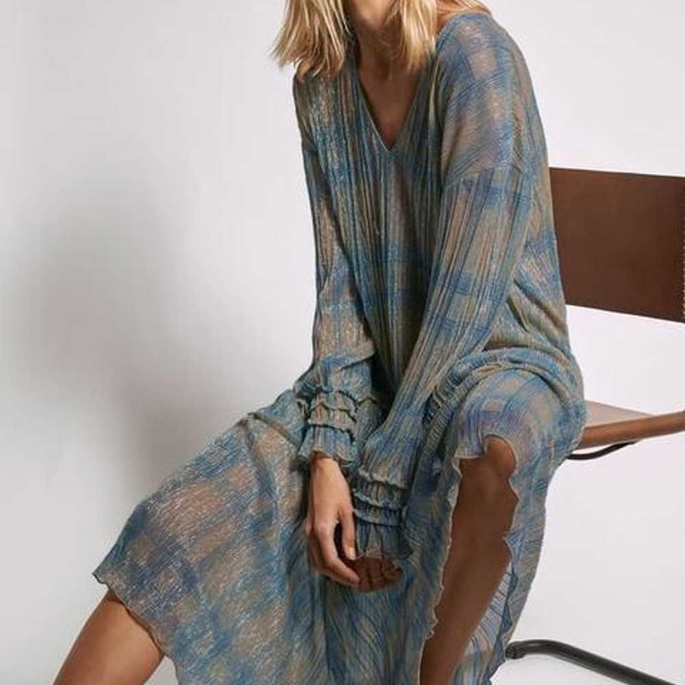 ZARA Gauze Shimmer Sheer Metallic Plaid Long Slee… - image 2