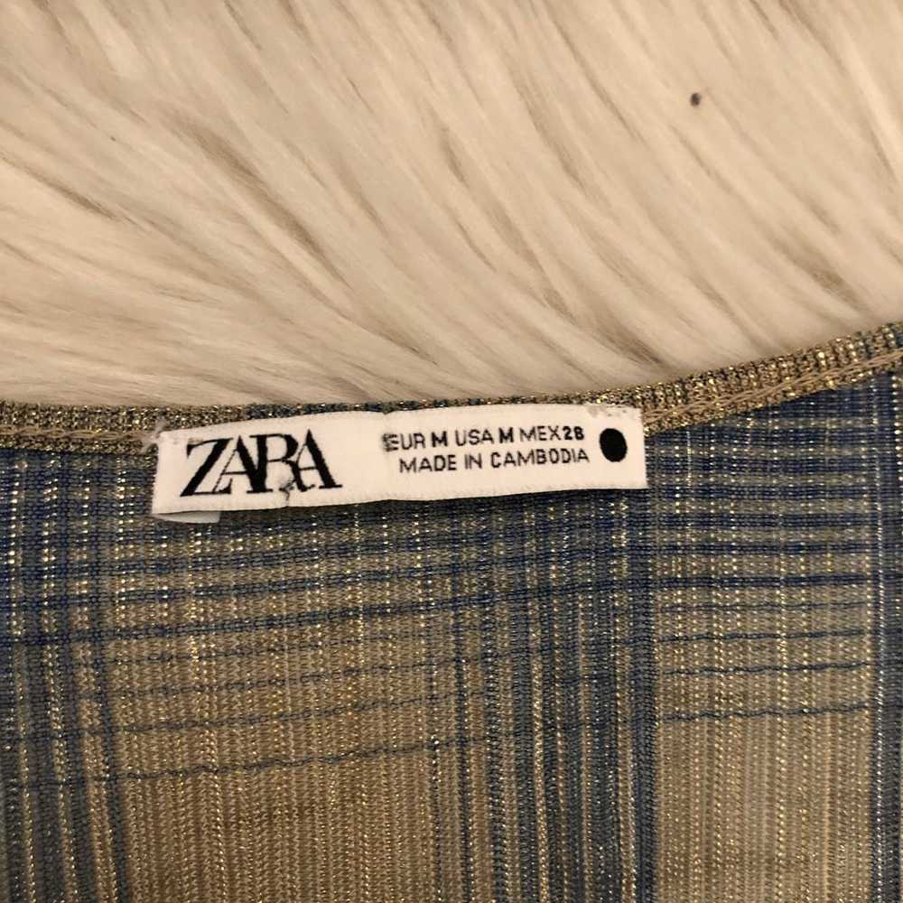 ZARA Gauze Shimmer Sheer Metallic Plaid Long Slee… - image 3