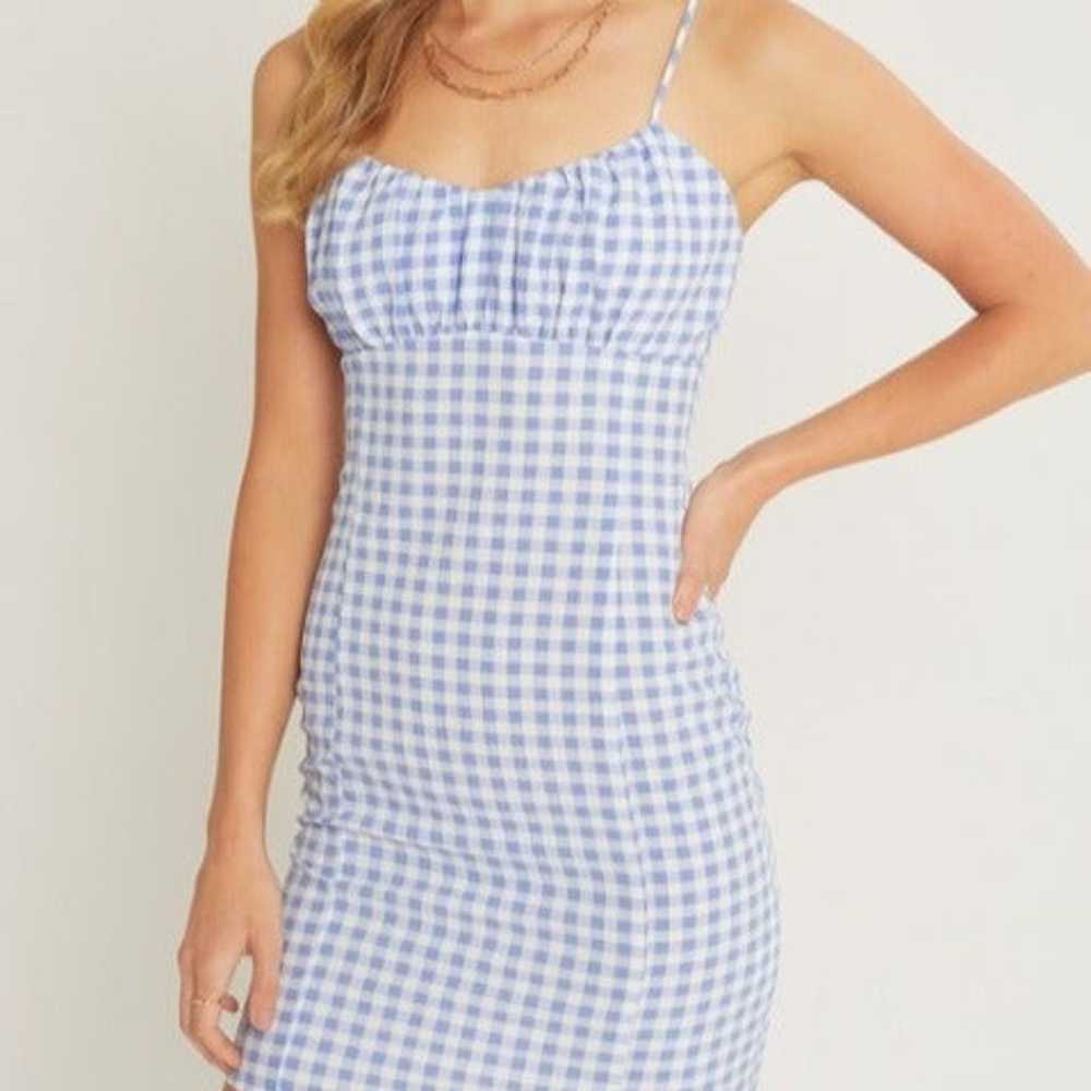 WOMEN'S BLUE GINGHAM SPAGHETTI STRAP CAMI MINI DR… - image 2