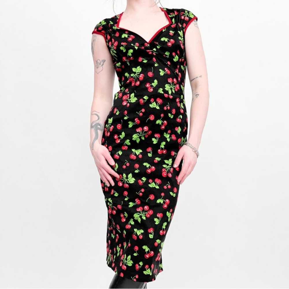 Pinup Couture Black Red Cherry Print Midi Wiggle … - image 1