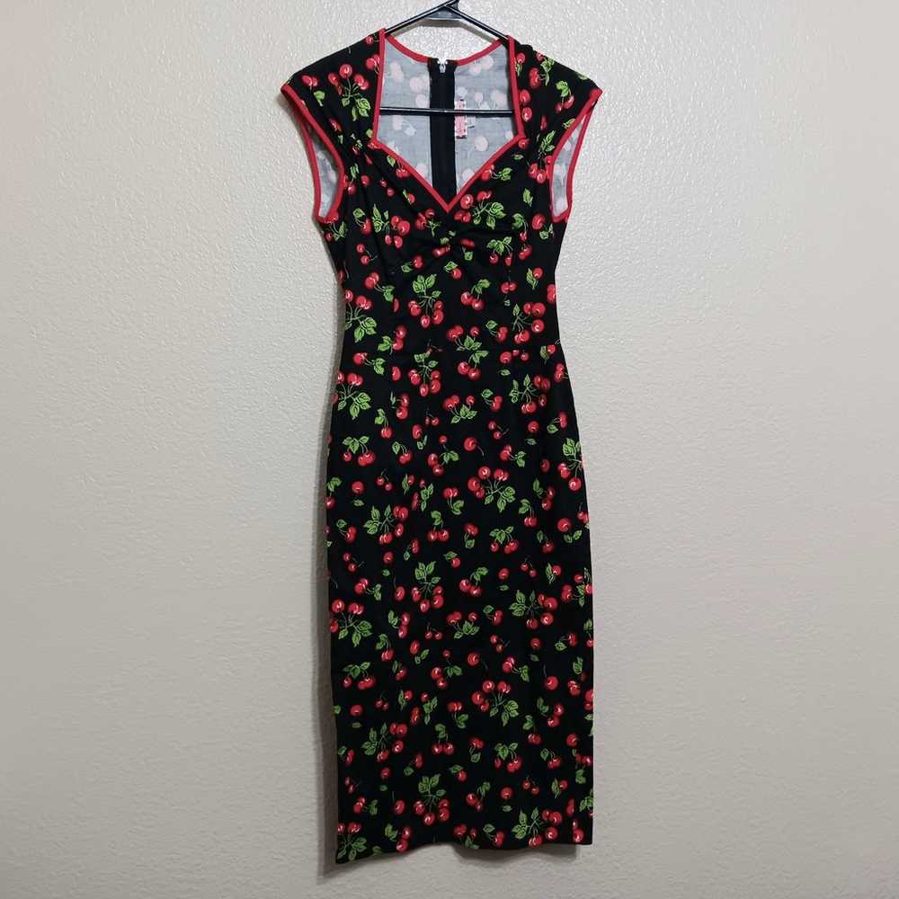 Pinup Couture Black Red Cherry Print Midi Wiggle … - image 2