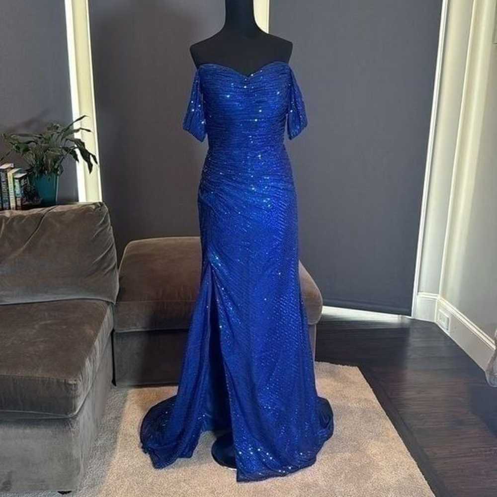 Women’s Blue Fully Sequined Off the Shoulder Prom… - image 2