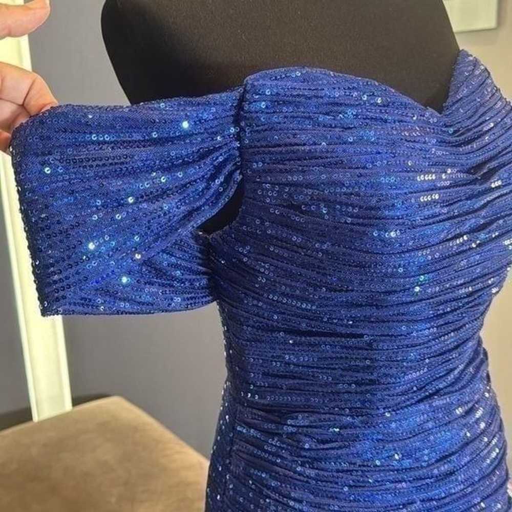 Women’s Blue Fully Sequined Off the Shoulder Prom… - image 3