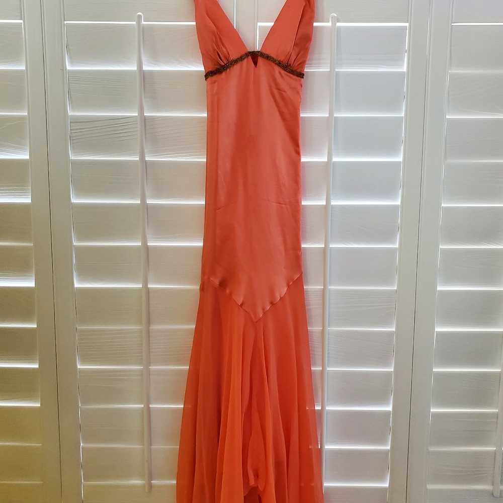 Y2K coral silk prom / formal gown - image 3