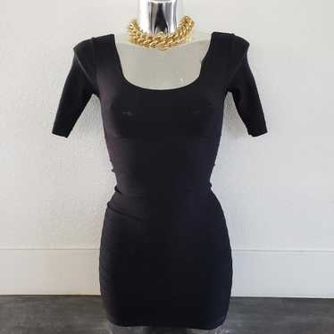 Black Lined Bebe Bodycon Short Sleeve Mini - image 1