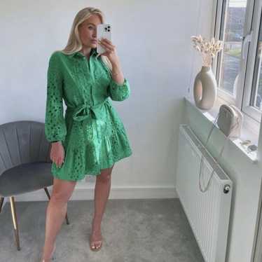 Zara Dress Cutwork with Embroidery Kelly green siz