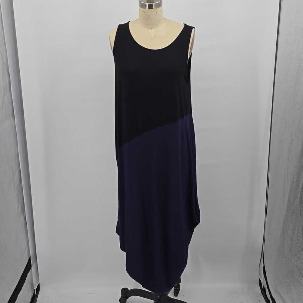 Eileen Fisher Asymmetrical Hem Midi Dress Black B… - image 1