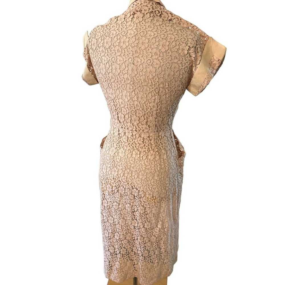 VINTAGE 40S PEACH FLORA LACE POCKETS MIDI DRESS S… - image 4