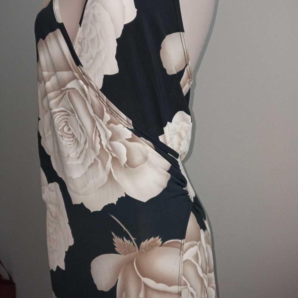 VINTAGE white rose wrap halter statement dress si… - image 2