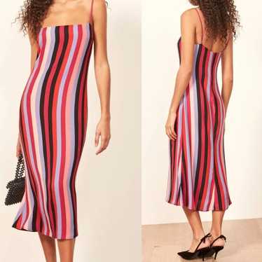 Reformation Rosaly Stripe Midi Slip Dress Sz 6 Spa