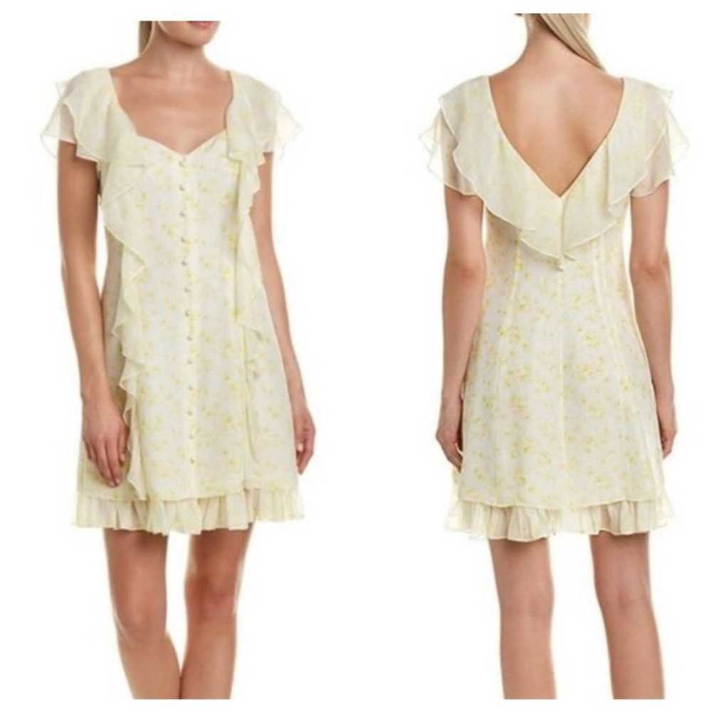 Cinq a Sept Pale Yellow Floral Ruffle Silk Mini D… - image 1