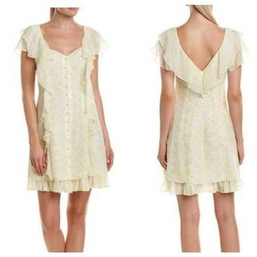 Cinq a Sept Pale Yellow Floral Ruffle Silk Mini Dr