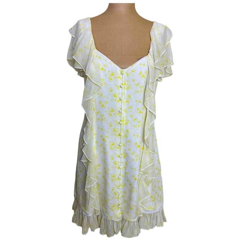 Cinq a Sept Pale Yellow Floral Ruffle Silk Mini D… - image 2