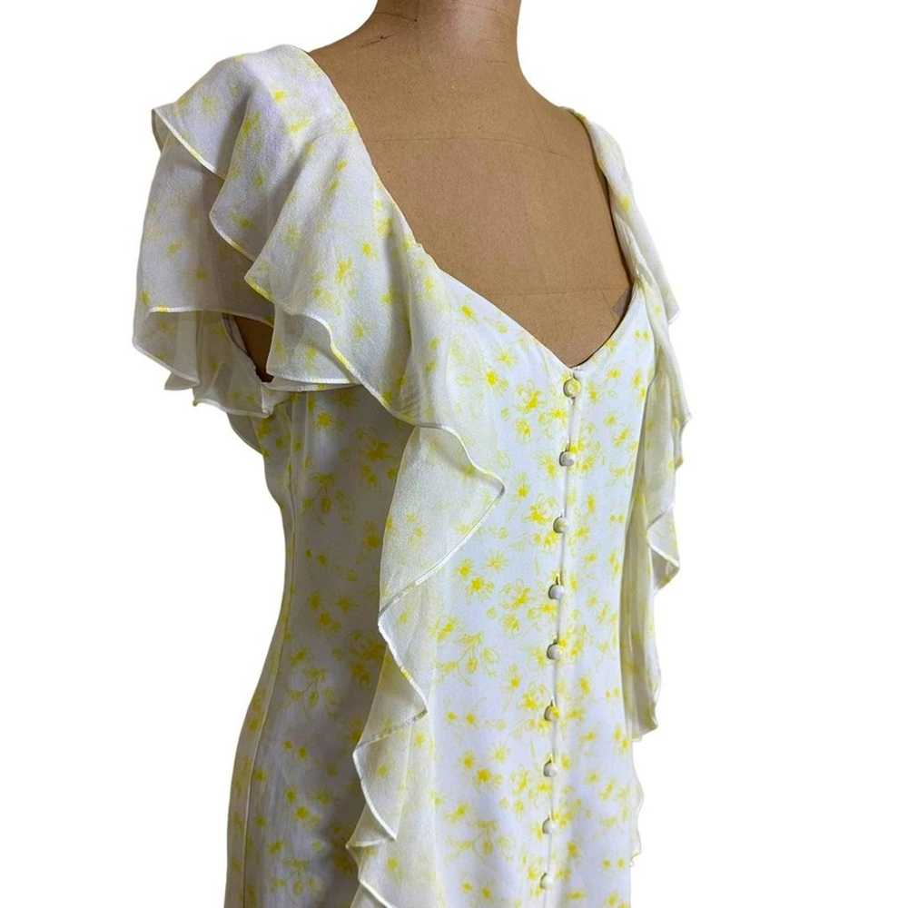 Cinq a Sept Pale Yellow Floral Ruffle Silk Mini D… - image 4