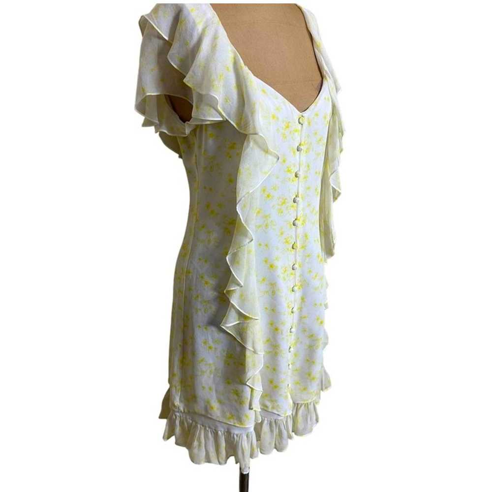 Cinq a Sept Pale Yellow Floral Ruffle Silk Mini D… - image 5