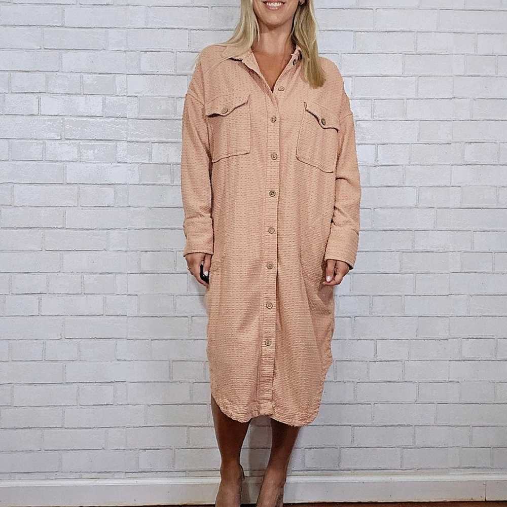 Free People Tan Long Button Down Shacket Dress Si… - image 1