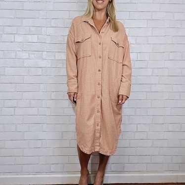 Free People Tan Long Button Down Shacket Dress Si… - image 1