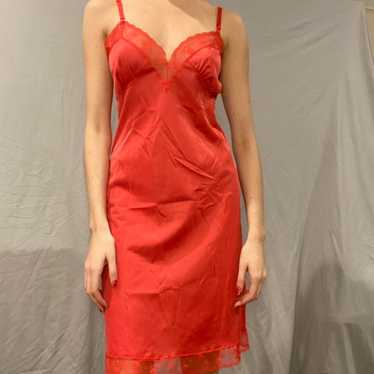 Vintage red lace lingerie satin slip dress