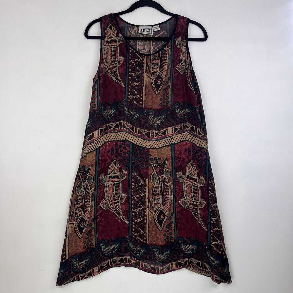 Vintage BILA Dress Sleeveless Boho Sz.S Tropic Tr… - image 1