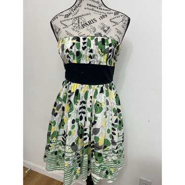 Retro XOXO Lemon Lime Strapless Dress Pockets Whi… - image 1