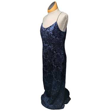 Vtg 1990s Bari-Jay Navy Blue Floral Burnout Velve… - image 1