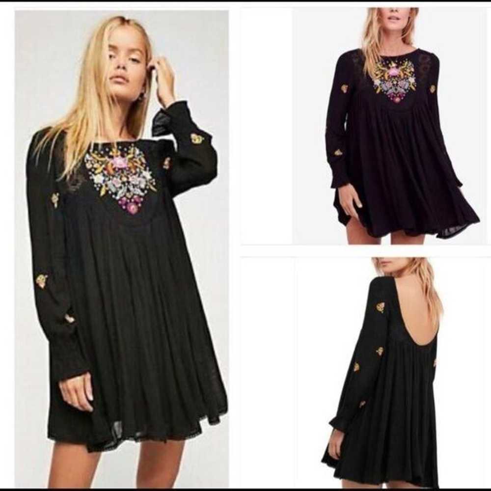 FREE People black crepe embroidered long sleeve v… - image 11