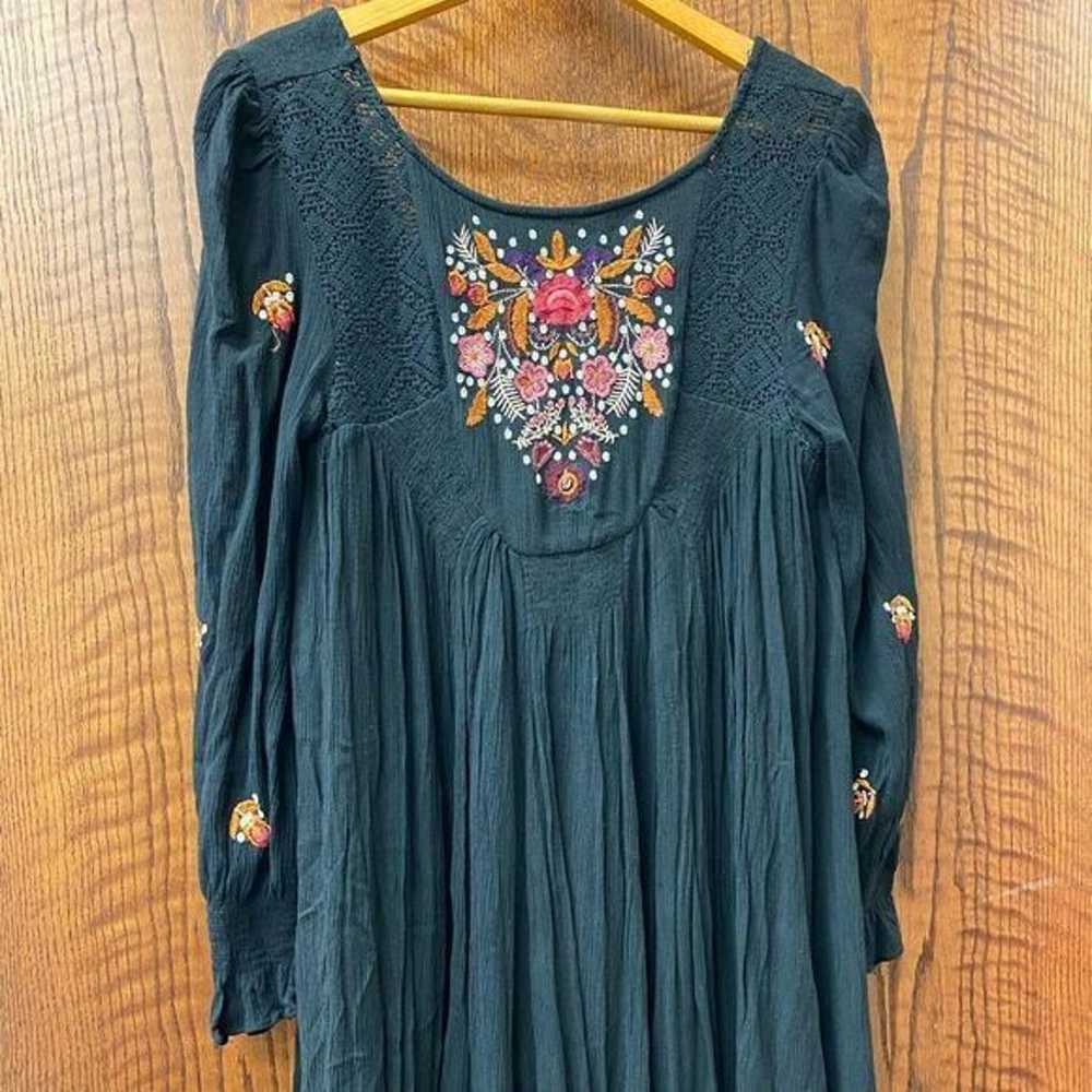 FREE People black crepe embroidered long sleeve v… - image 4