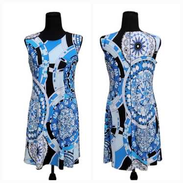 Eva Varro Medium Blue & Black Retro Stretchy Slee… - image 1