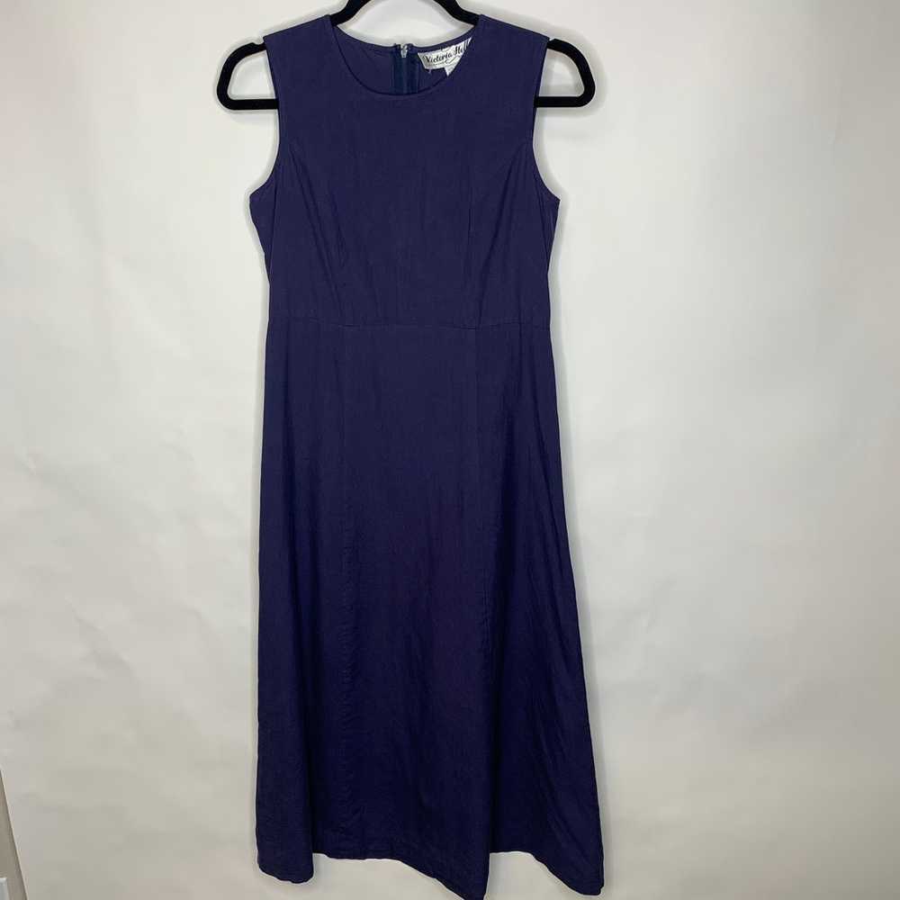 Vintage Blue Purple A Line Dress 100% Silk Sz 4 - image 1