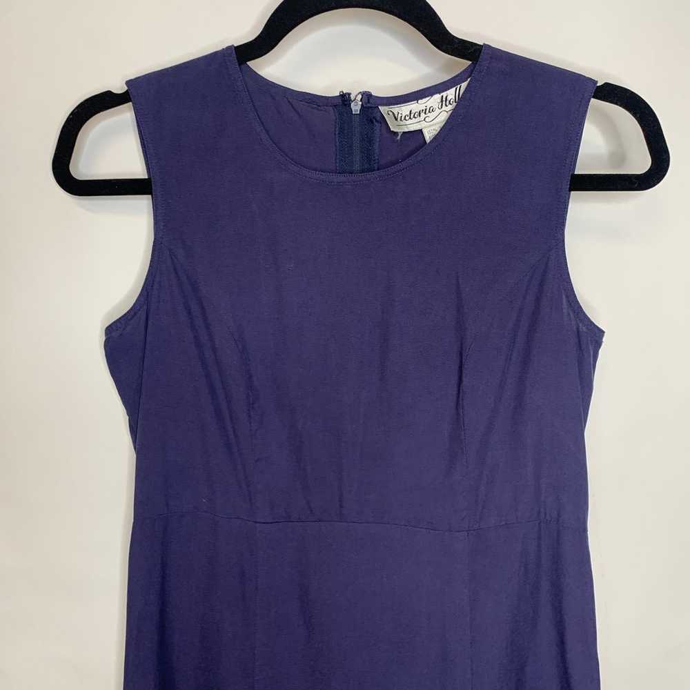 Vintage Blue Purple A Line Dress 100% Silk Sz 4 - image 2