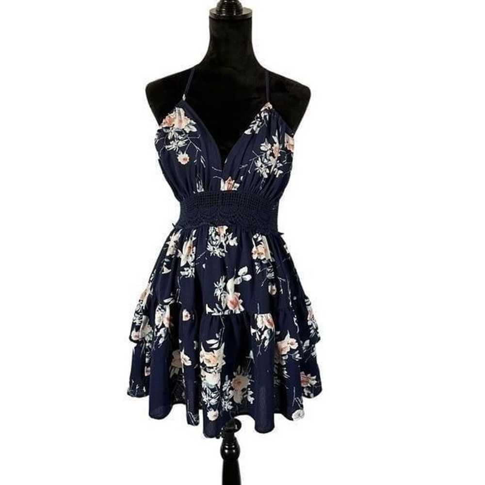 Floral Print Navy Blue Lace Sleeveless Casual Sma… - image 3