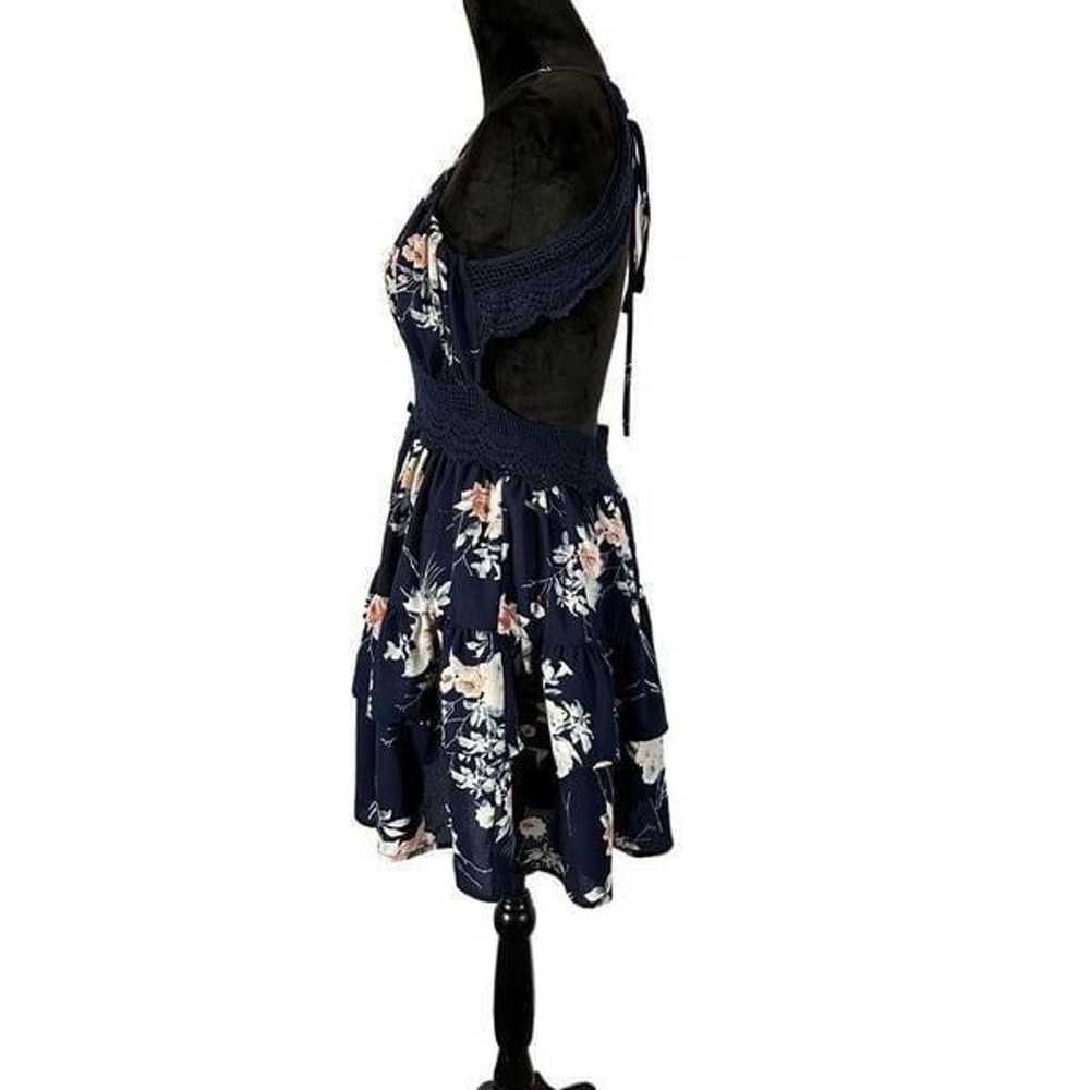 Floral Print Navy Blue Lace Sleeveless Casual Sma… - image 4