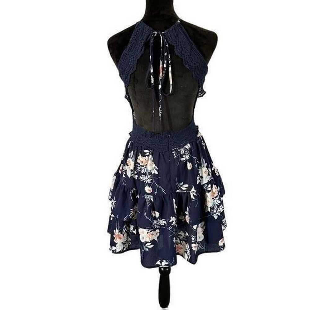 Floral Print Navy Blue Lace Sleeveless Casual Sma… - image 5