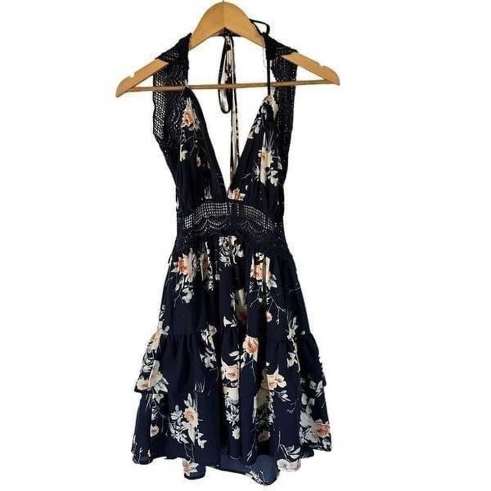 Floral Print Navy Blue Lace Sleeveless Casual Sma… - image 6