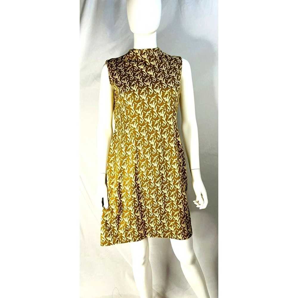 Vintage 70s Mustard Yellow W Beige Leafs Mod Penc… - image 3