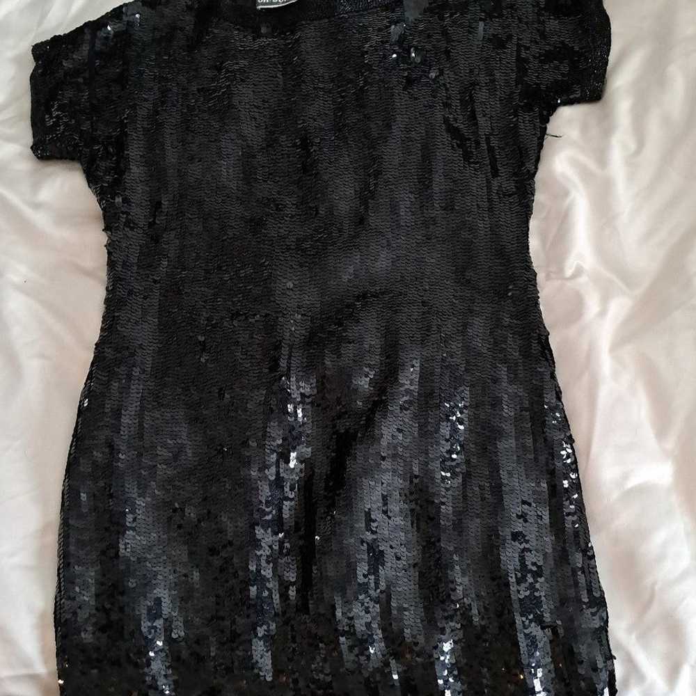 Vintage black sequin mini dress - image 2