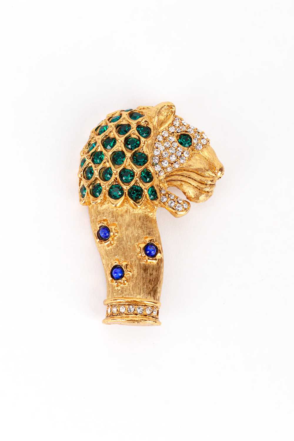 KENNETH JAY LANE Emerald Crystal Mughal Lion Broo… - image 1