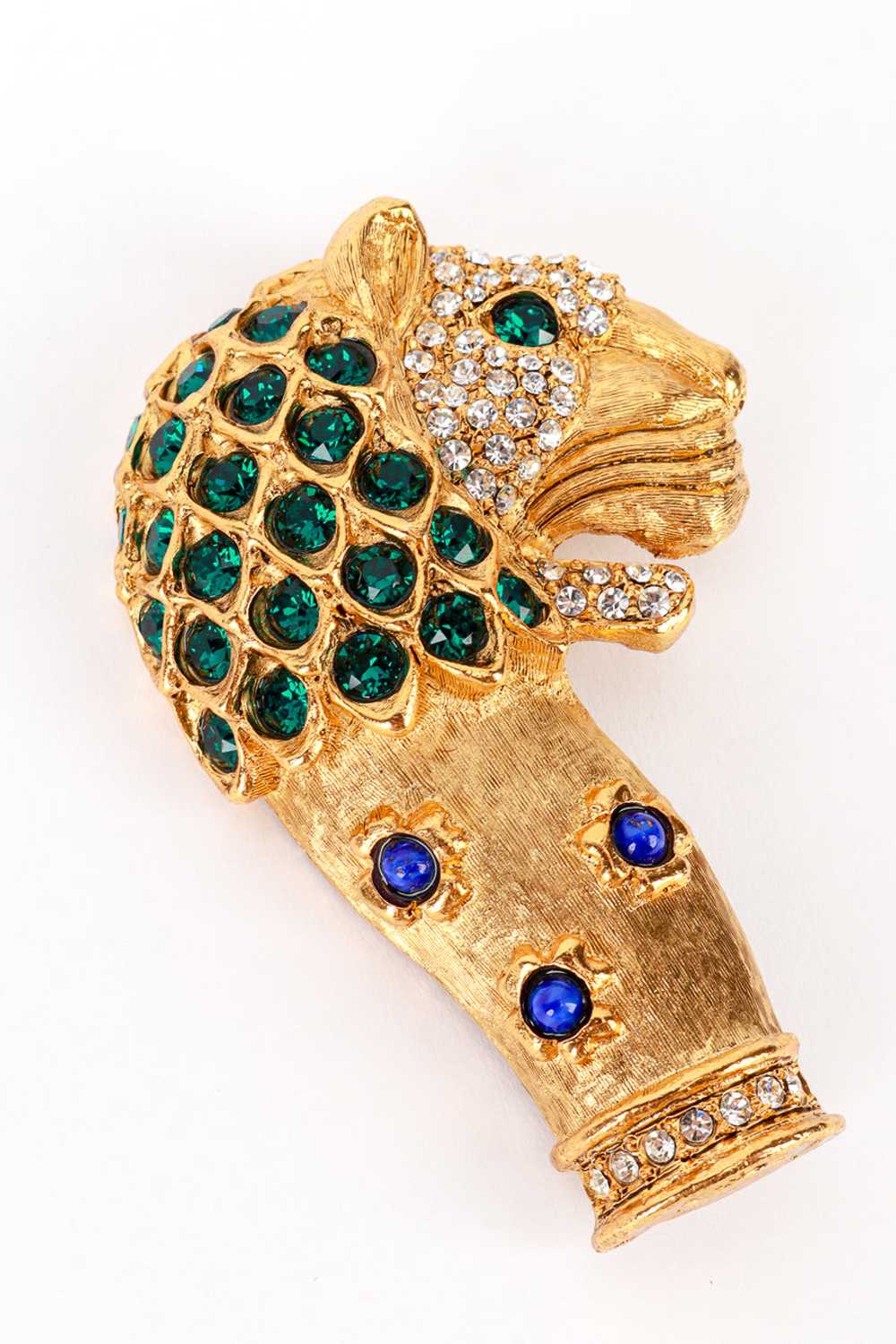 KENNETH JAY LANE Emerald Crystal Mughal Lion Broo… - image 3